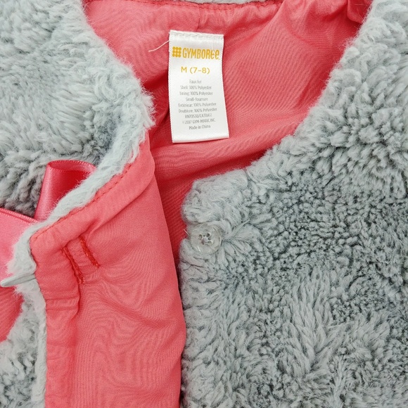 Gymboree Grey Faux Fur Vest Pink Ribbon - Picture 2 of 4